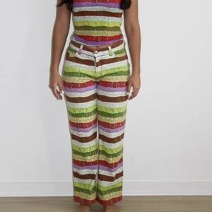 Vintage Jean Paul Gaultier Multicolor Striped Wide Leg Pants 30 x 31 Monogram